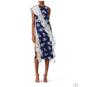 DELFI Collective Dress Midi Sash Multi Media Blue White Orange Cocktail Party